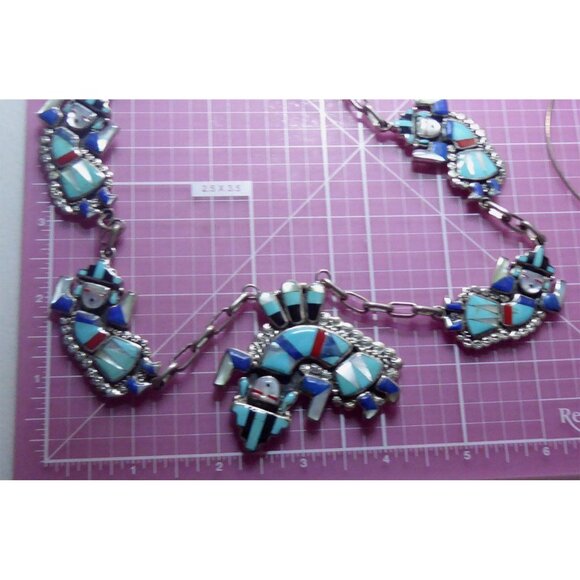 Vintage Zuni Sterling Silver Rainbow Man Necklace 25" Chain Handcrafted With Inl - Picture 5 of 9